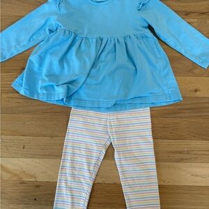 Blue Ruffle Top & Pastel Stripe Leggings Kids Matching Set
